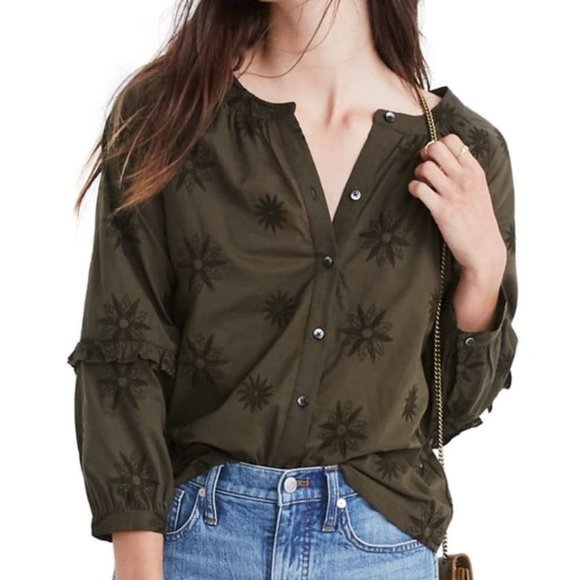 Madewell Tops - Madewell Embroidered Bubble-Sleeve Button Down